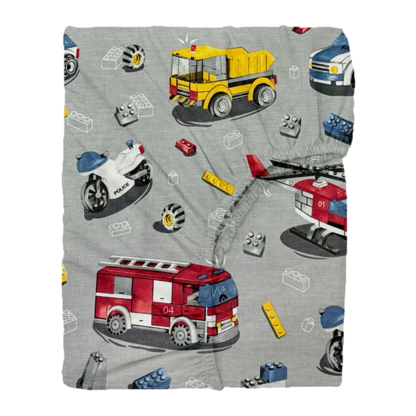 Laste puuvillane voodilina kummiga Grey Lego Vehicles