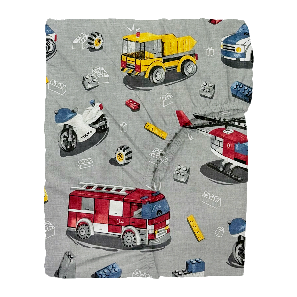 Laste puuvillane voodilina kummiga Grey Lego Vehicles