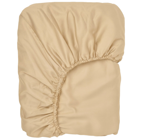 Puuvillasatiinist voodilina kummiga Warm Beige