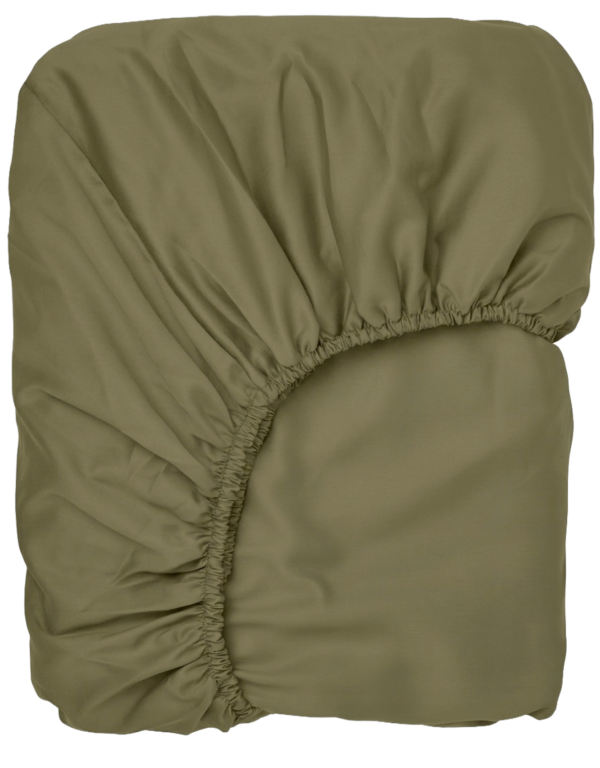 Puuvillasatiinist voodilina kummiga Dusty Khaki
