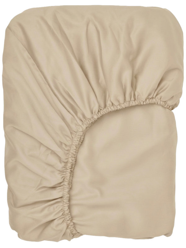 Puuvillasatiinist voodilina kummiga Cool Beige