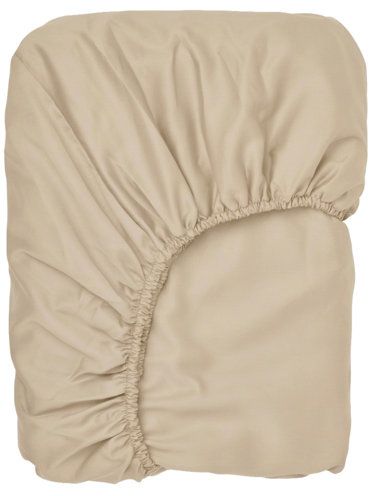 Puuvillasatiinist voodilina kummiga Cool Beige
