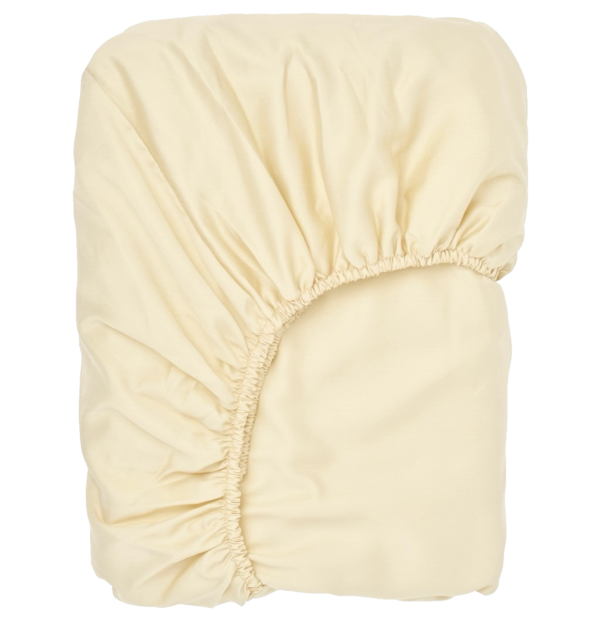 Puuvillasatiinist voodilina kummiga Ivory Yellow