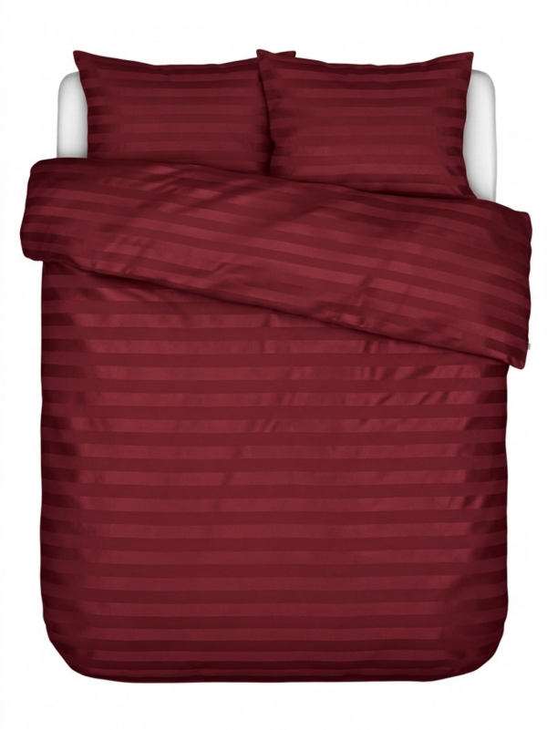 Puuvillasatiinist 2 cm triipsatiin voodipesukomplekt Burgundy