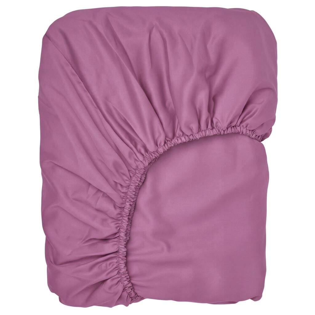 Puuvillasatiinist voodilina kummiga Mauve Rose